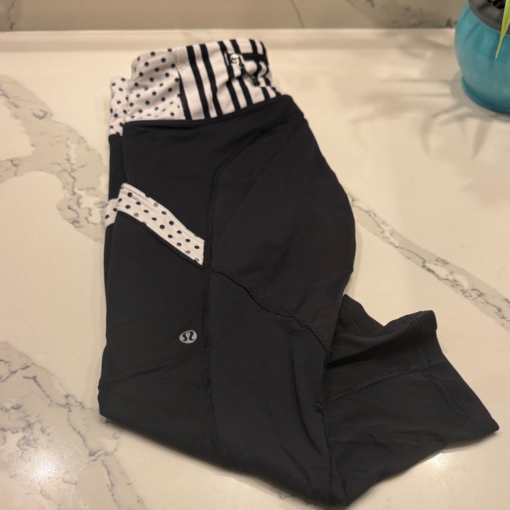 lululemon athletica Black Leggings with White Polka Dot & Striped Waistband